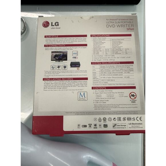 LG SP60NB50 External DVD-Writer Ultra-Slim Portable Mac PC Tested SP60 M NIB - Picture 4 of 4